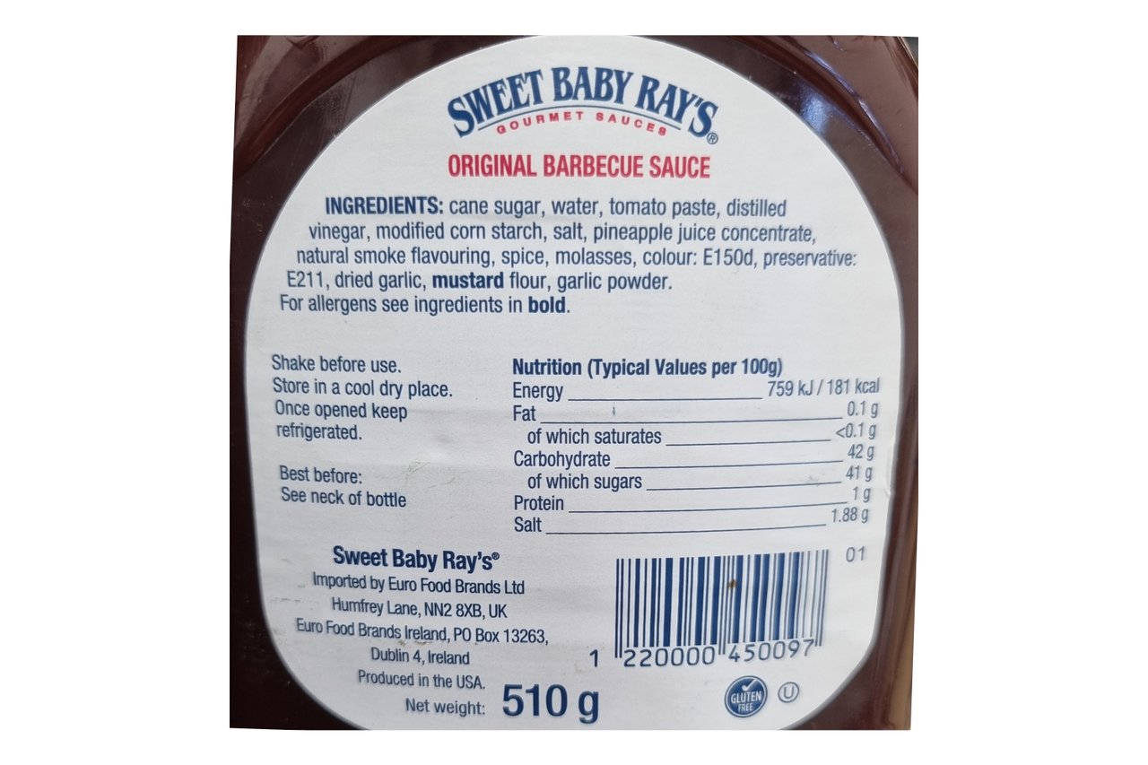 Sweet Baby Ray's Gourmet Sauces Barbecue Sauce 510g Best Before